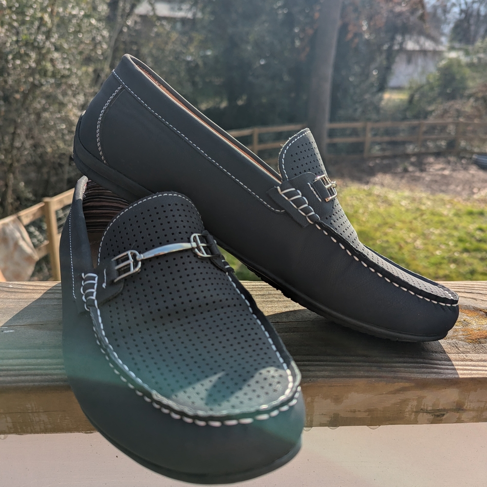 Stacy Adams Black Perforated Slip-On Loafers